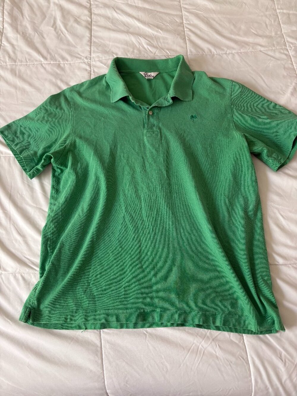 Lilly Pulitzer Men's Pique Polo Shirt Green Palm Tree Logo Cotton Size Large